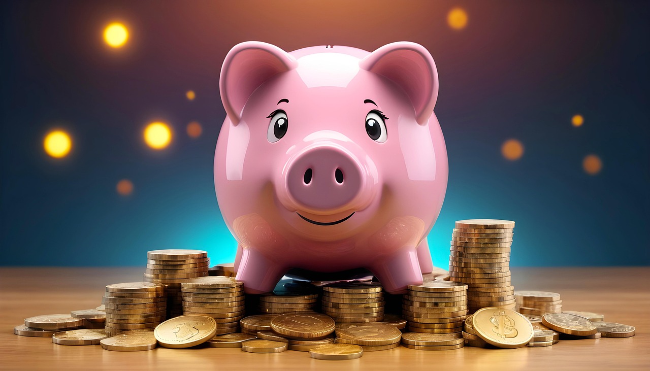 A piggy bank with a green plant growing from it, representing financial growth and security
